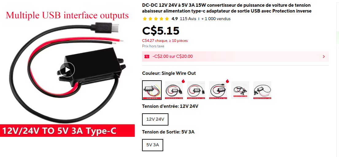 Convertisseur 12V à 5V