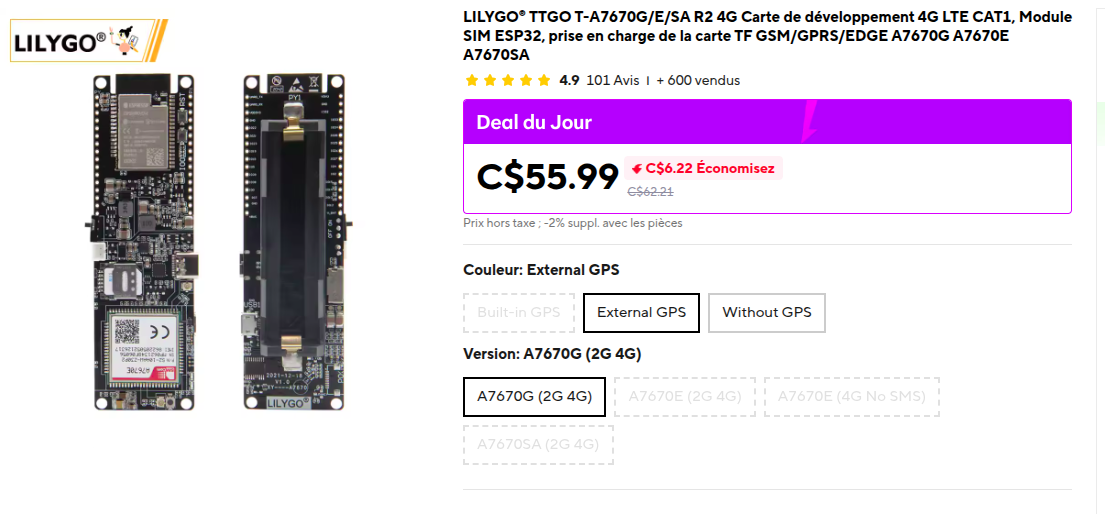 LilyGo A7670G avec antennes